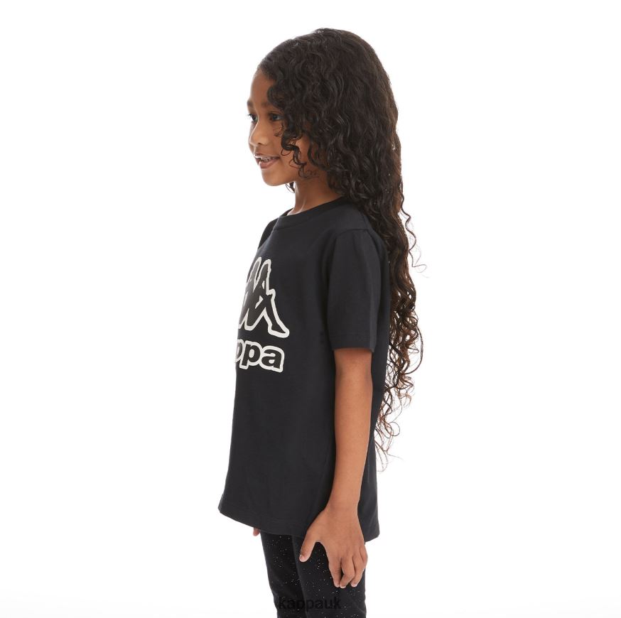 Kappa Kids Logo Tape Bant T-Shirt Black Smoke 408H4N737 - Kappa Trainers UK