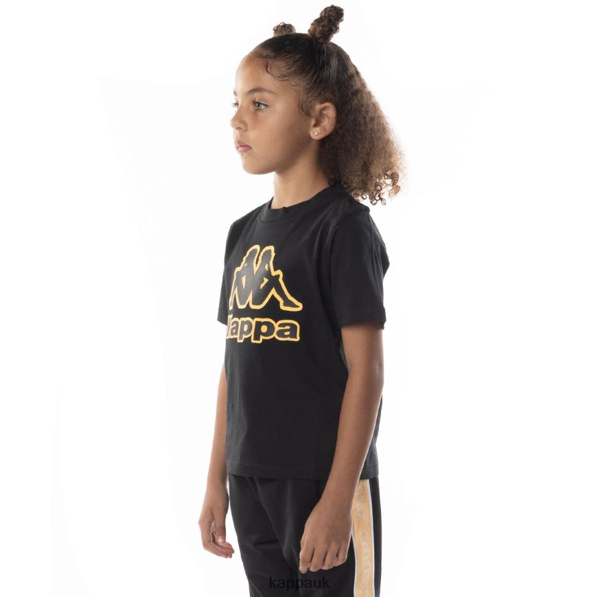 Kappa Kids Logo Tape Bant T-Shirt Black Smoke Orange 408H4N676 - Kappa UK