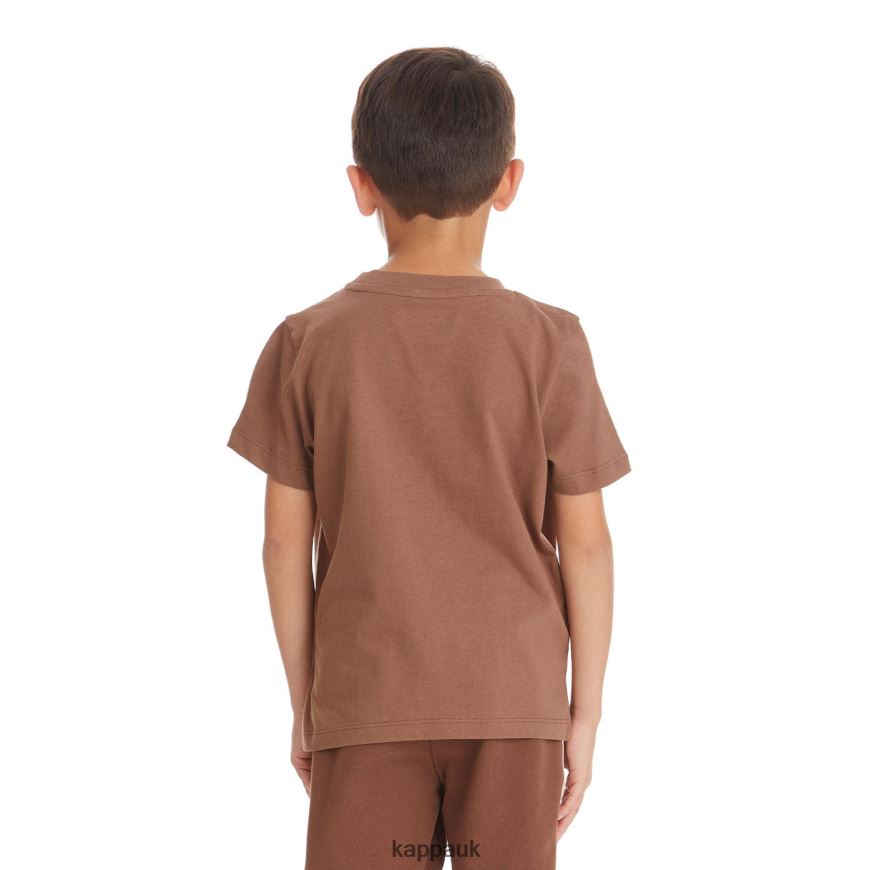 Kappa Kids Logo Tape Bant T-Shirt Brown 408H4N735 - Kappa Tracksuit UK