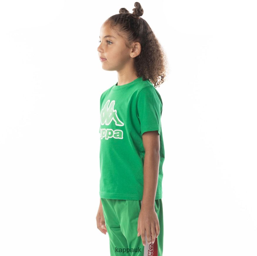 Kappa Kids Logo Tape Bant T-Shirt Green 408H4N708 - Kappa Tracksuit UK