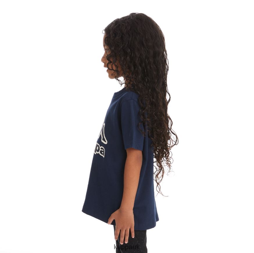 Kappa Kids Logo Tape Bant T-Shirt Navy 408H4N750 - Kappa Tracksuit UK