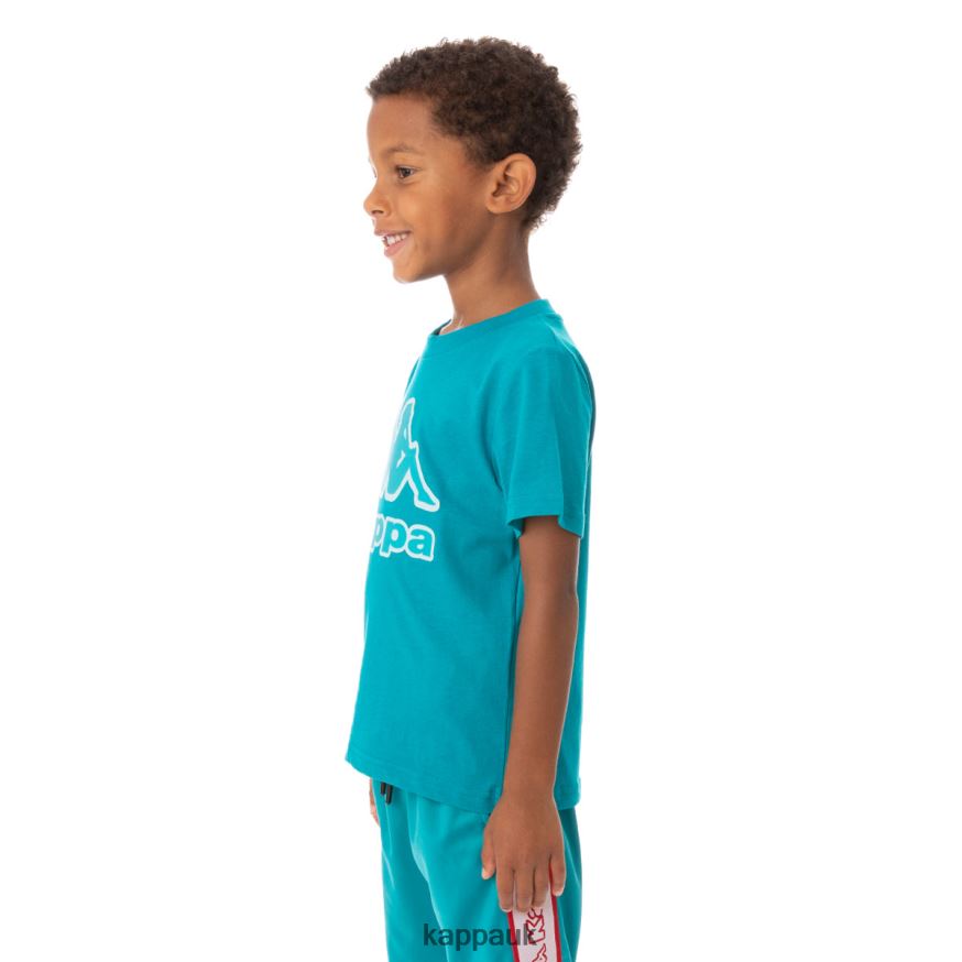 Kappa Kids Logo Tape Bant T-Shirt Peacock 408H4N767 - Kappa Trainers UK
