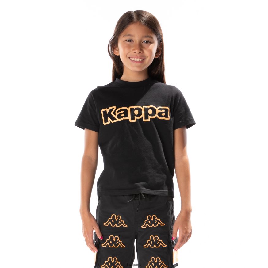 Kappa Kids Logo Tape Erco T-Shirt Black Smoke Orange 408H4N681 - Kappa Tracksuit UK
