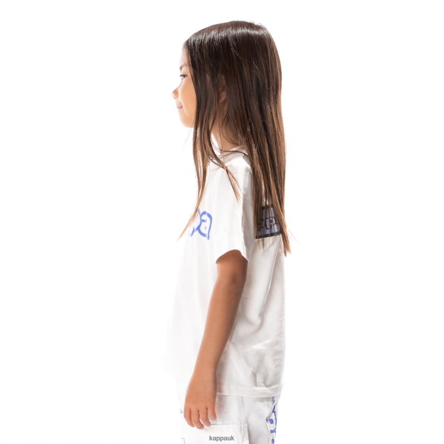 Kappa Kids Logo Tape Erco T-Shirt White Blue 408H4N679 - Kappa UK