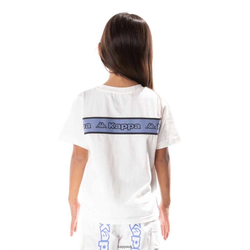Kappa Kids Logo Tape Erco T-Shirt White Blue 408H4N679 - Kappa UK