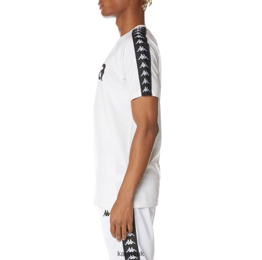 Kappa 222 Banda Balima T-Shirt WHITE BLACK WHITE 408H4N192 - Kappa Tracksuit UK